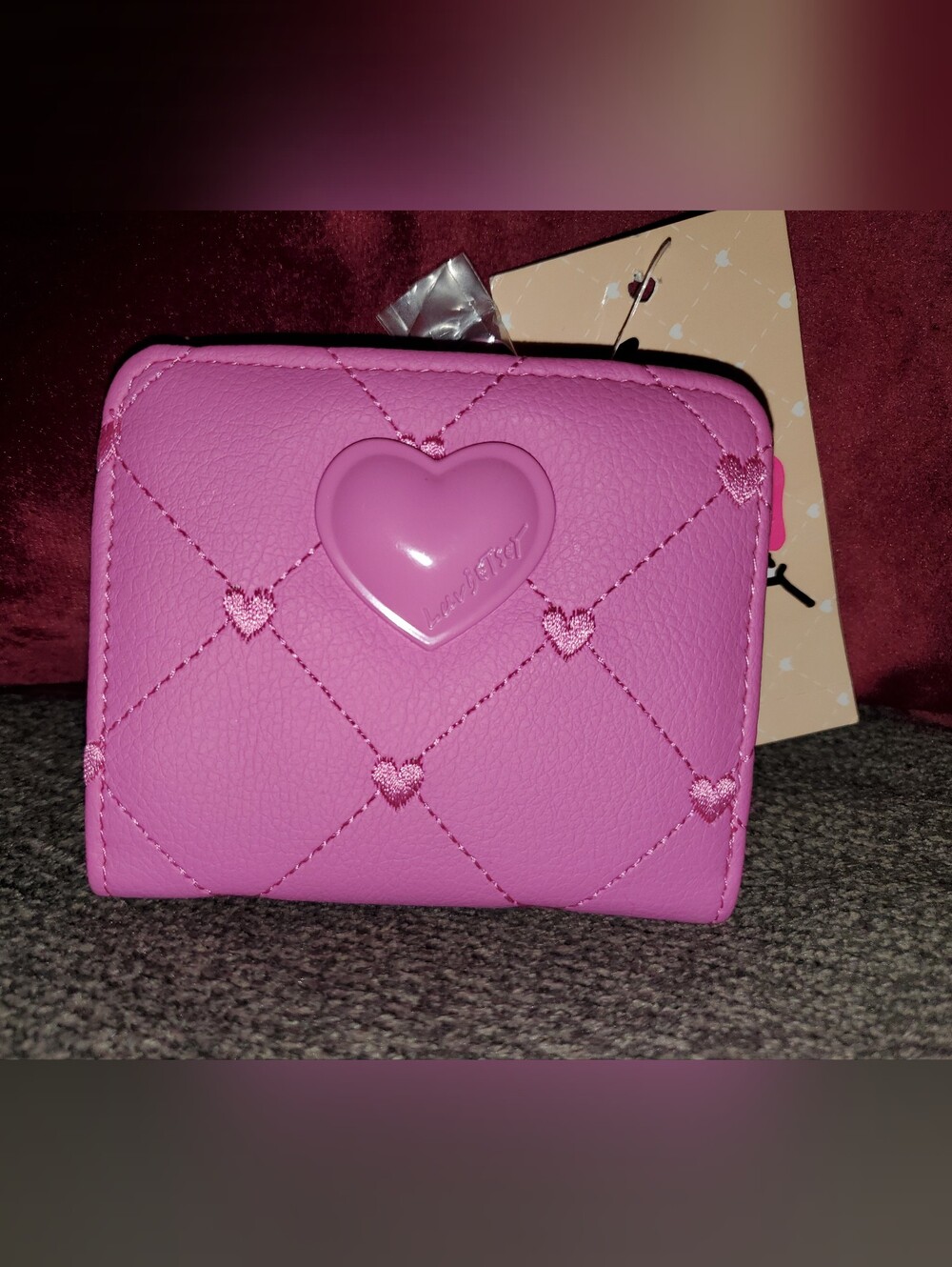 Betsey Johnson Pink Quilted Heart Zip Wallet